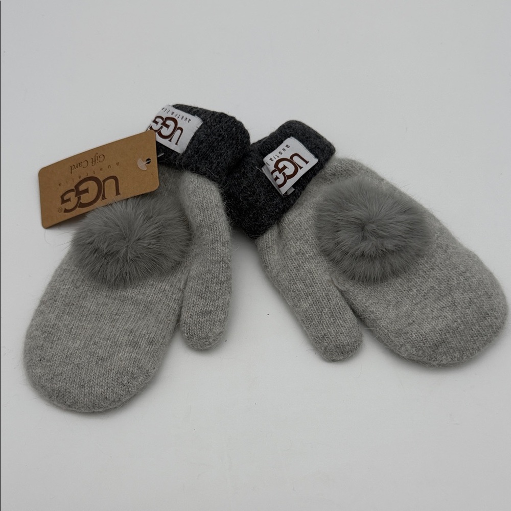 UGG Mittens in Charcoal and‎ Light Gray with Pom Pom